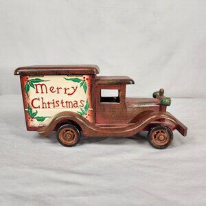 Wooden Vintage Look Christmas Delivery Truck Trinket Box 10 inch Old Fashioned